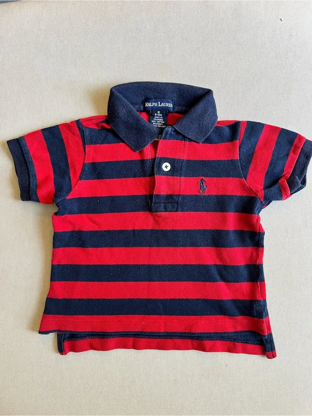 Ralph Lauren Red‎ & Navy Striped Polo Shirt